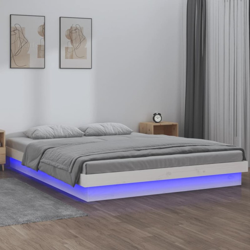 vidaXL Estructura de cama con LED madera maciza blanco 140x190 cm