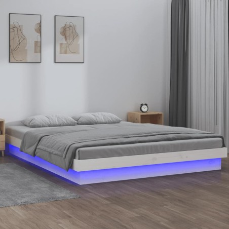 vidaXL Estructura de cama con LED madera maciza blanco 140x190 cm