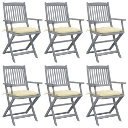 vidaXL Sillas de jardín plegables 6 uds cojines madera maciza acacia