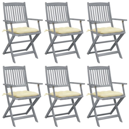 vidaXL Sillas de jardín plegables 6 uds cojines madera maciza acacia