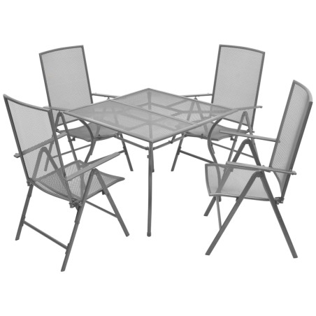 vidaXL Set de mesa y sillas plegables de jardín 5 piezas acero gris