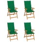 vidaXL Sillas de jardín 4 unidades madera maciza de teca cojines verde vidaXL Sillas de jardín 4 unidades madera maciza de teca cojines verde