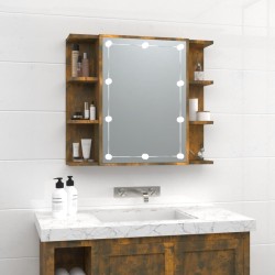 vidaXL Mueble con espejo y luces LED roble ahumado 70x16,5x60 cm