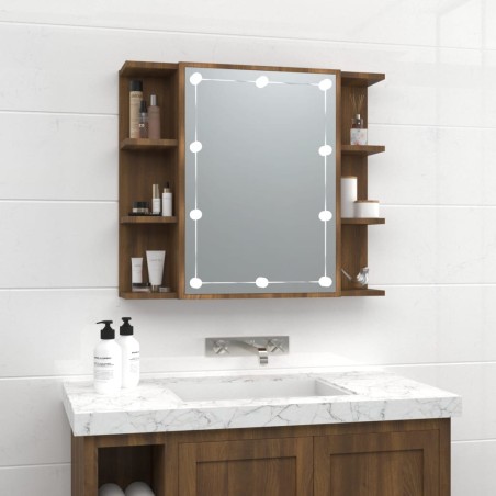 vidaXL Mueble con espejo y luces LED roble marrón 70x16,5x60 cm