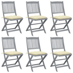 vidaXL Sillas de jardín plegables 6 uds cojines madera maciza acacia