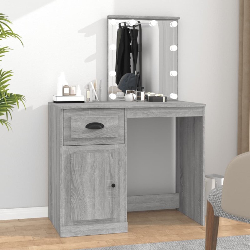 vidaXL Tocador con LED madera contrachapada gris Sonoma 90x50x132,5cm vidaXL Tocador con LED madera contrachapada gris Sonoma 90x50x132,5cm