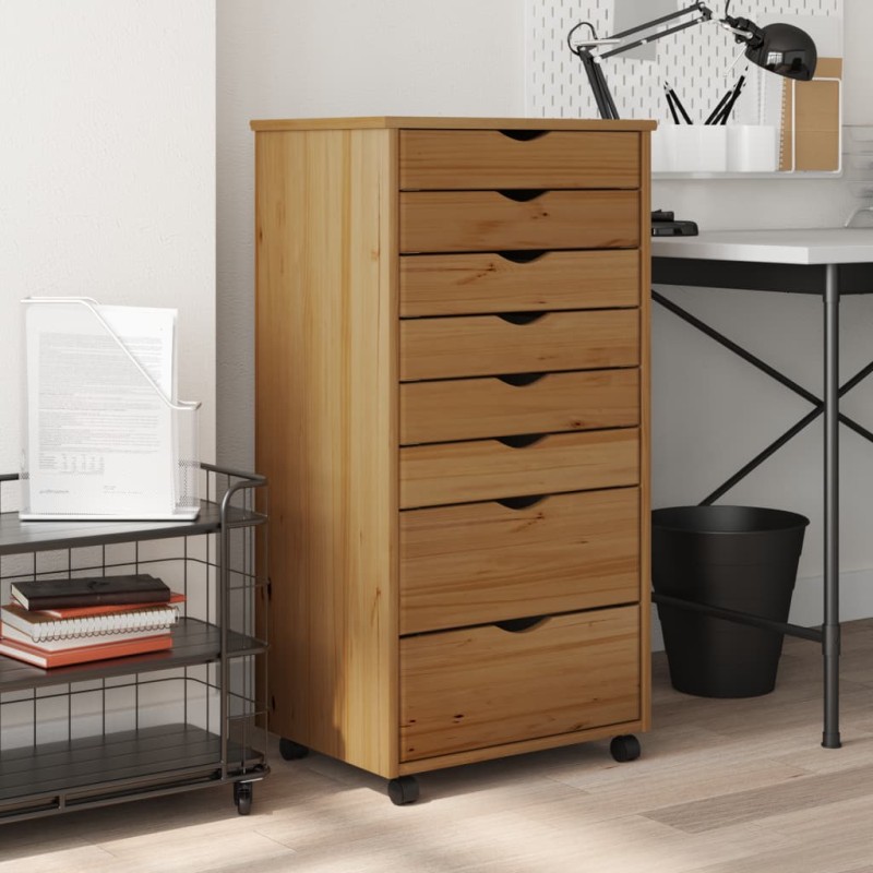 vidaXL Cajonera con ruedas MOSS madera maciza pino marrón miel vidaXL Cajonera con ruedas MOSS madera maciza pino marrón miel