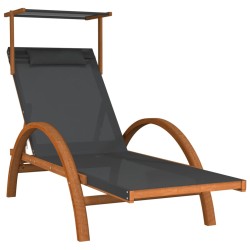 vidaXL Tumbona con dosel textileno gris y madera maciza de álamo