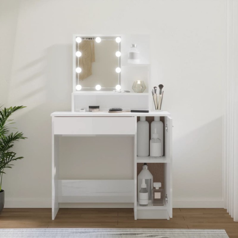 vidaXL Tocador con LED blanco brillante 86,5x35x136 cm vidaXL Tocador con LED blanco brillante 86,5x35x136 cm