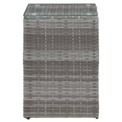 vidaXL Mesa auxiliar superficie vidrio ratán sint. gris 35x35x52 cm