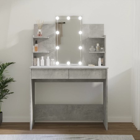 vidaXL Tocador con LED color gris hormigón 96x40x142 cm