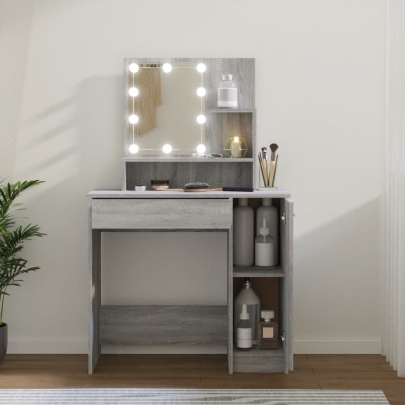 vidaXL Tocador con LED gris sonoma 86,5x35x136 cm vidaXL Tocador con LED gris sonoma 86,5x35x136 cm
