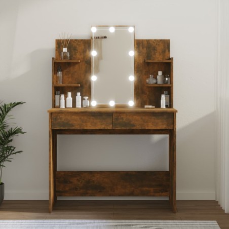 vidaXL Tocador con LED color roble ahumado 86,5x35x136 cm