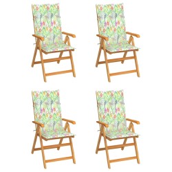 vidaXL Sillas de jardín 4 uds madera de teca cojines estampado hojas