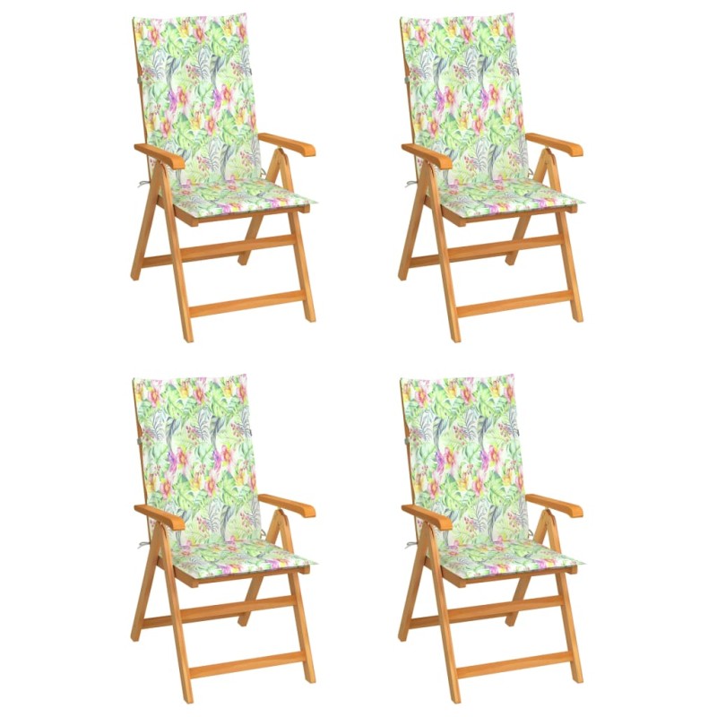 vidaXL Sillas de jardín 4 uds madera de teca cojines estampado hojas vidaXL Sillas de jardín 4 uds madera de teca cojines estampado hojas