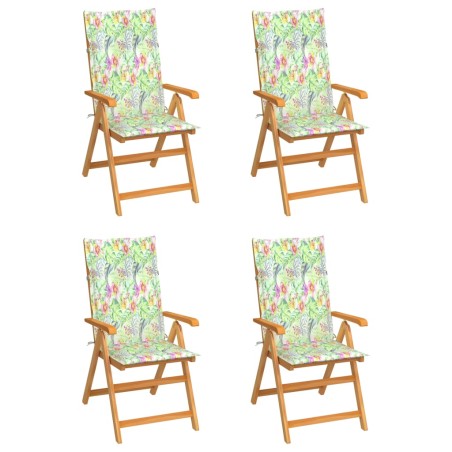 vidaXL Sillas de jardín 4 uds madera de teca cojines estampado hojas