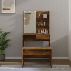 vidaXL Juego de tocador con LED madera contrachapada roble ahumado