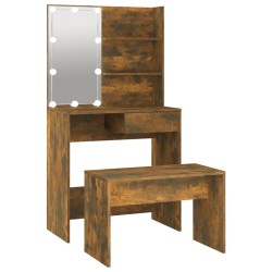 vidaXL Juego de tocador con LED madera contrachapada roble ahumado