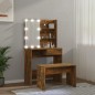 vidaXL Juego de tocador con LED madera contrachapada roble ahumado vidaXL Juego de tocador con LED madera contrachapada roble ahumado