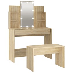 vidaXL Juego de tocador con LED madera contrachapada roble Sonoma