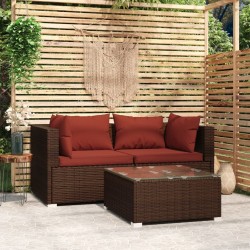 vidaXL Set muebles de jardín 3 piezas y cojines ratán sintético marrón