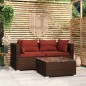 vidaXL Set muebles de jardín 3 piezas y cojines ratán sintético marrón