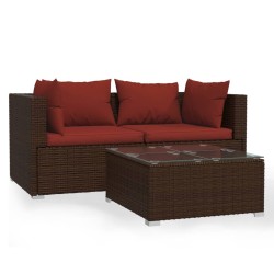 vidaXL Set muebles de jardín 3 piezas y cojines ratán sintético marrón