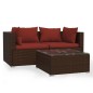 vidaXL Set muebles de jardín 3 piezas y cojines ratán sintético marrón