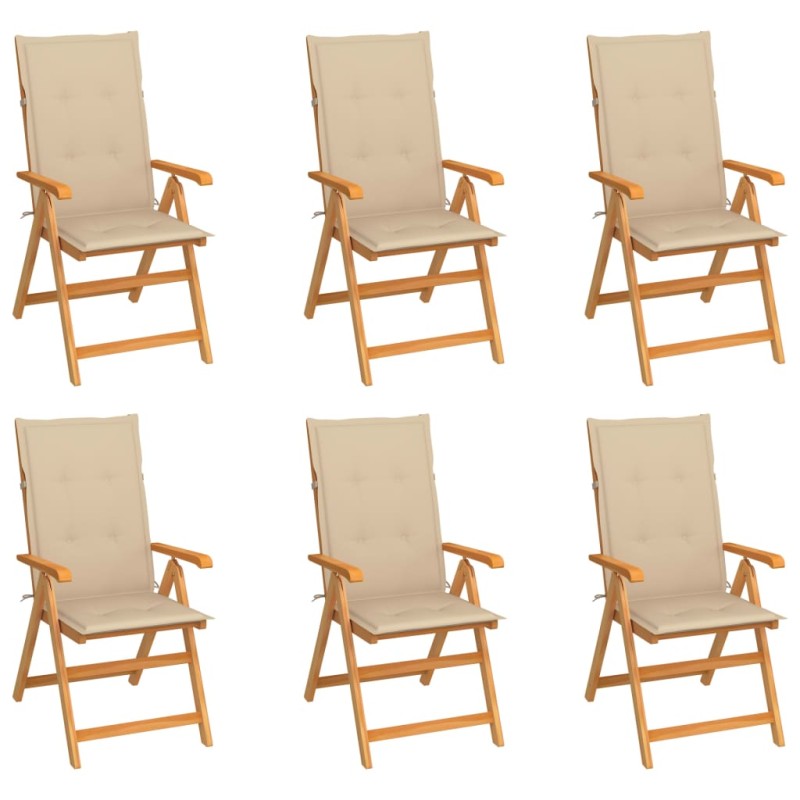 vidaXL Sillas de jardín 6 unidades madera maciza de teca cojines beige vidaXL Sillas de jardín 6 unidades madera maciza de teca cojines beige