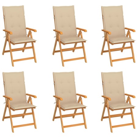 vidaXL Sillas de jardín 6 unidades madera maciza de teca cojines beige