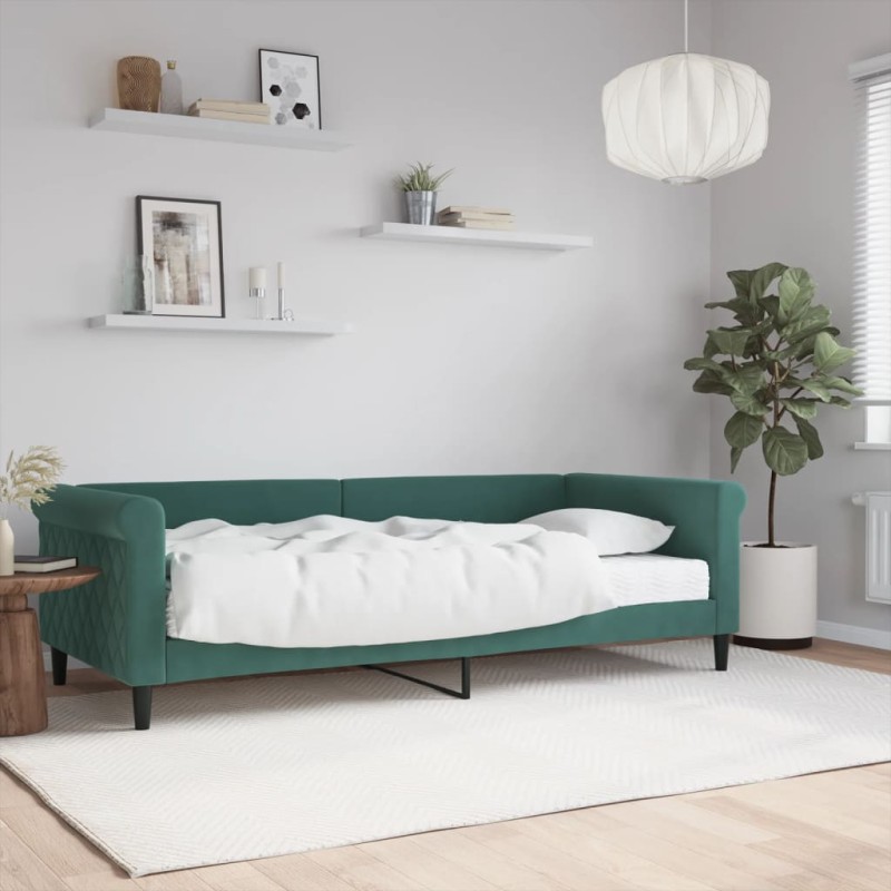 vidaXL Sofá cama con colchón terciopelo verde oscuro 90x200 cm vidaXL Sofá cama con colchón terciopelo verde oscuro 90x200 cm