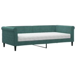 vidaXL Sofá cama con colchón terciopelo verde oscuro 90x200 cm