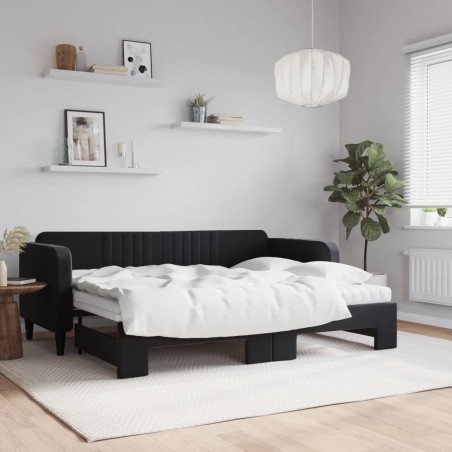 vidaXL Sofá cama nido con colchón terciopelo negro 80x200 cm
