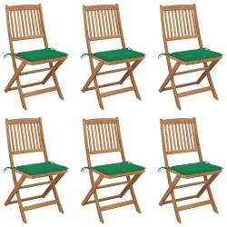vidaXL Sillas de jardín plegables 6 uds y cojines madera maciza acacia