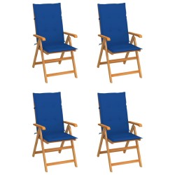 vidaXL Sillas de jardín 4 uds madera maciza de teca cojines azul klein