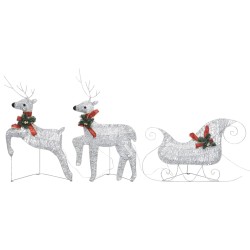 vidaXL Trineo y renos decoración de Navidad de jardín 60 LED plateado