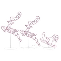 vidaXL Renos voladores y trineo blanco cálido 260x21x87 cm
