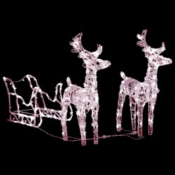 vidaXL Reno y trineo adorno navideño 160 LEDs acrílico 130 cm