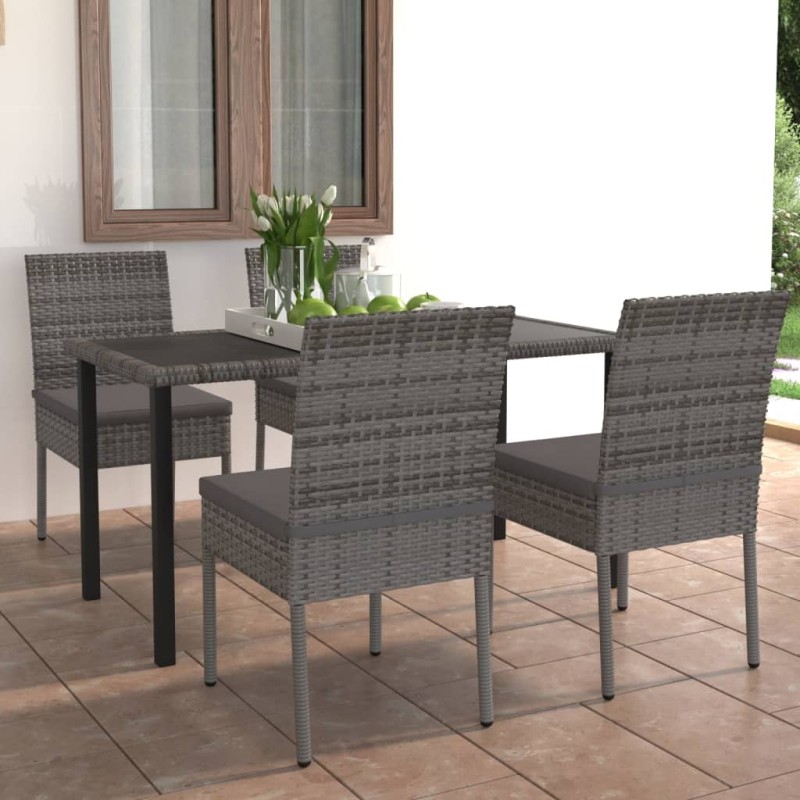 vidaXL Juego de comedor para jardín 5 piezas ratán sintético gris vidaXL Juego de comedor para jardín 5 piezas ratán sintético gris