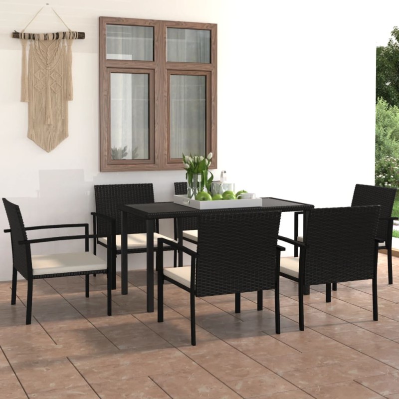 vidaXL Conjunto de comedor de jardín 7 piezas ratán sintético negro