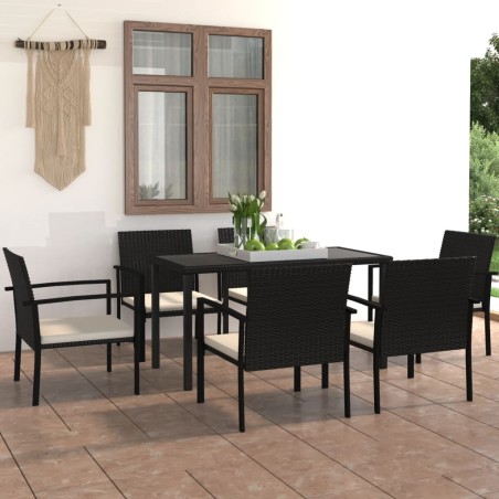 vidaXL Conjunto de comedor de jardín 7 piezas ratán sintético negro