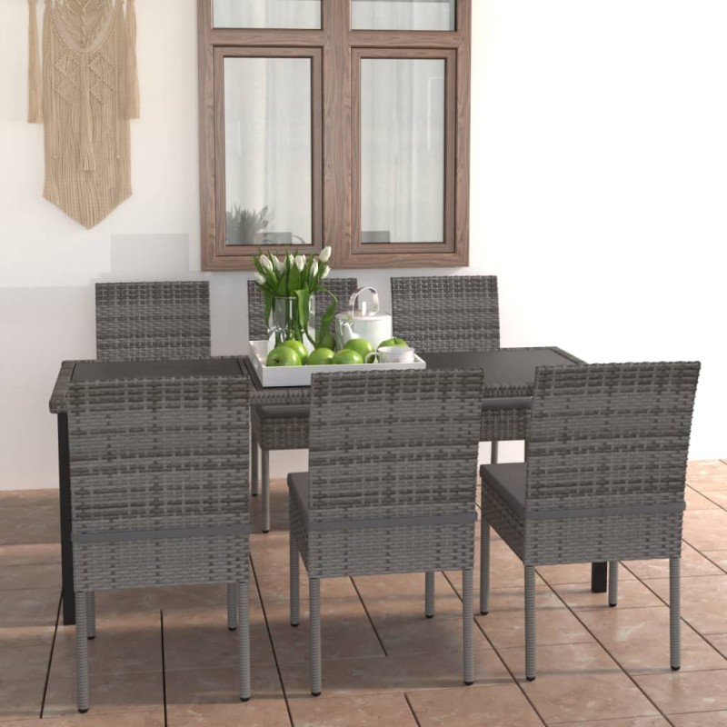 vidaXL Juego de comedor para jardín 7 piezas ratán sintético gris
