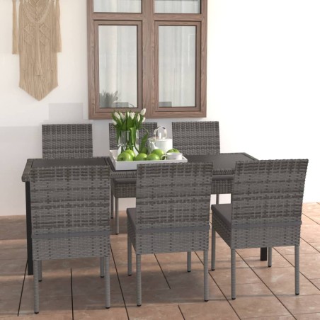 vidaXL Juego de comedor para jardín 7 piezas ratán sintético gris