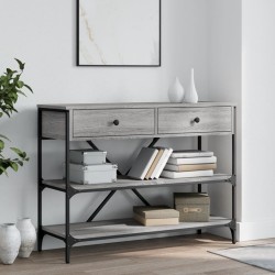 vidaXL Mesa consola con cajones estantes madera ingeniería Sonoma gris