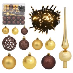 vidaXL Set de bolas de Navidad 120 pzas con pico 300 LED dorado bronce