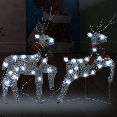 vidaXL Renos de Navidad 2 unidades 40 LED plateado