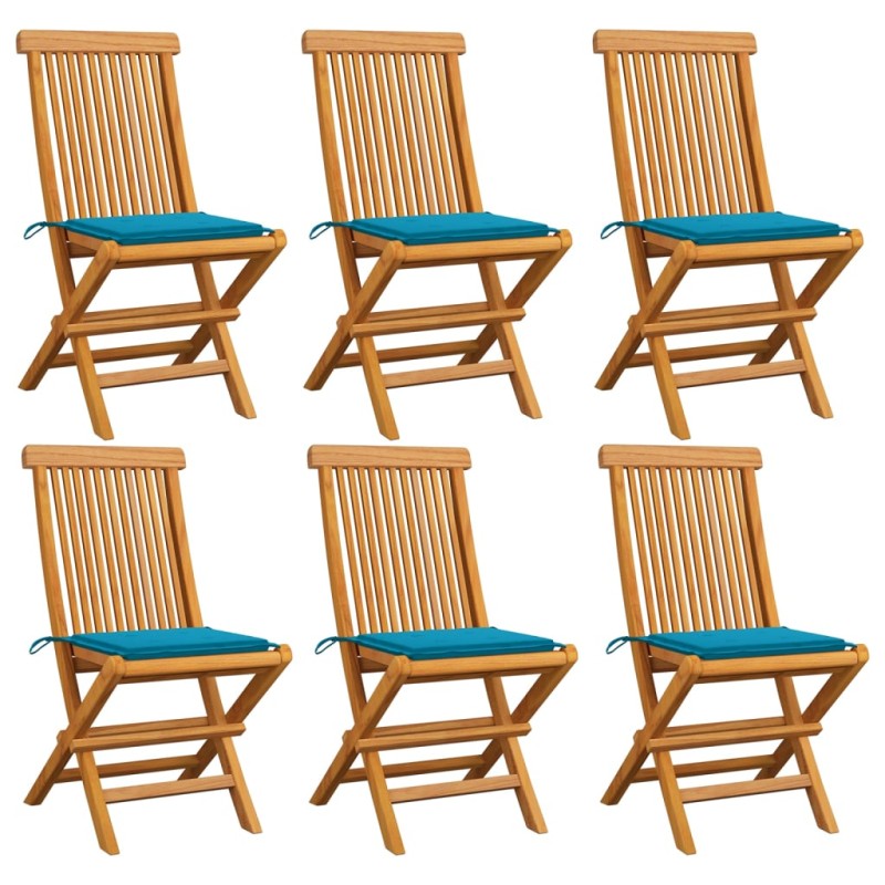vidaXL Sillas de jardín 6 uds con cojines azules madera de teca