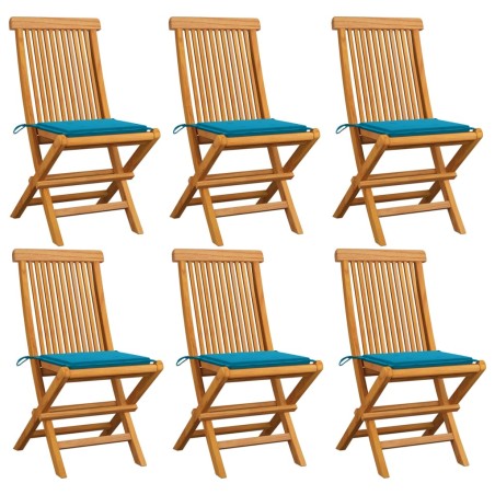 vidaXL Sillas de jardín 6 uds con cojines azules madera de teca