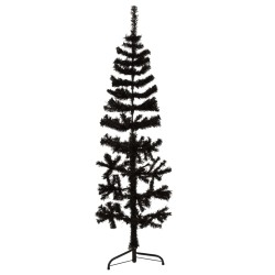 vidaXL Medio árbol de Navidad artificial con soporte negro 150 cm