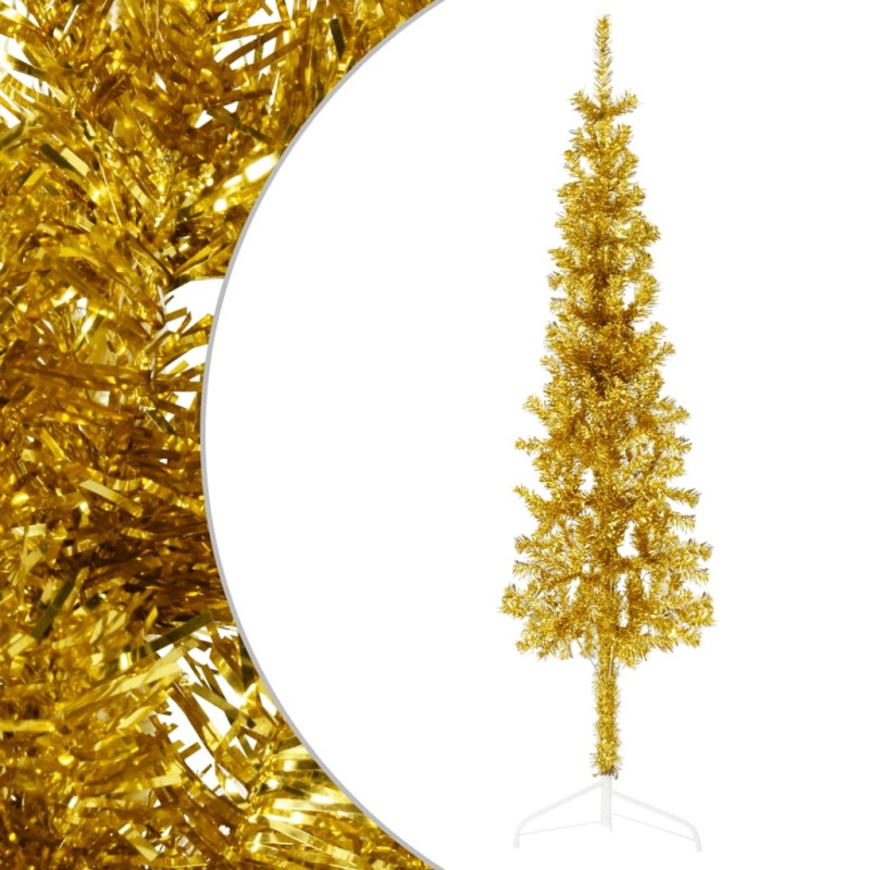 vidaXL Medio árbol de Navidad artificial con soporte dorado 120 cm vidaXL Medio árbol de Navidad artificial con soporte dorado 120 cm